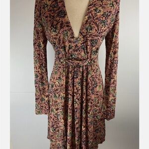 Balenciaga Red Pleated Tie Front Long Sleeve Dress